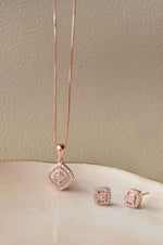 Ecentric Square Rose Gold Plated Sterling Silver Pendant Set