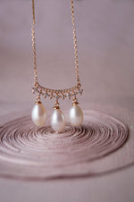 Dancing Pearl Droplets Rose Gold Plated Sterling Silver Necklace