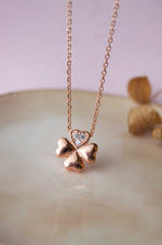 Good Luck Clover Rose Gold Plated Sterling Silver Pendant Chain Necklace