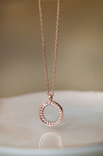 Sparkling Circle Rose Gold Plated Sterling Silver Pendant With Chain