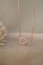 Interlinked Circles Rose Gold PLated Sterling Silver Chain Pendant