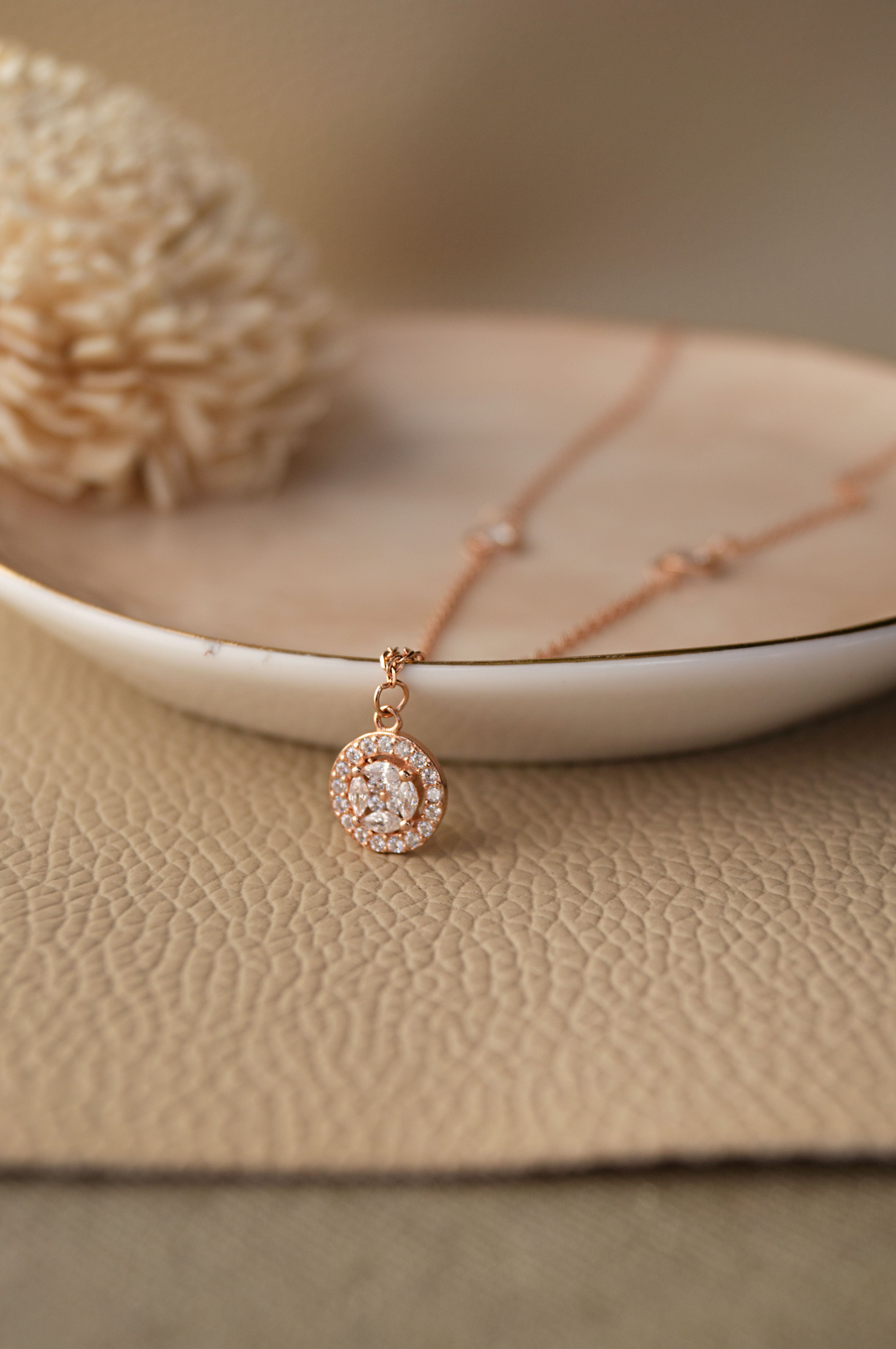 Minimal Cluster Rose Gold Plated Sterling Silver Chain Necklace, Rose