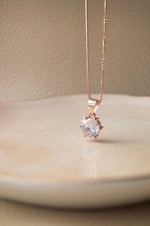 Classic Solitaire Rose Gold Plated Sterling Silver Chain Necklace