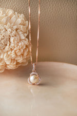 Pearl Enclosed Flower Rose Gold Plated Sterling Silver Pendant