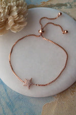 Shinning Star Rose Gold Plated Sterling Silver Pull Chain Bracelet