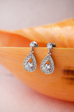 Dangling Sparkle Solitaire Sterling Silver Drop Earrings