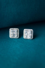 Art Deco Baguette Sterling Silver Stud Earrings