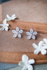 Grandeur Floral Baguette Sterling Silver Statement Stud Earrings