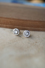 Halo Solitaire Sterling Silver Stud Earrings