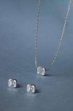 Dare To Square Solitaire Sterling Silver Pendant Set