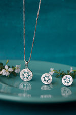 Ornate Flower Sterling Silver Pendant Set