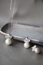 Pearl With A Crown Sterling Silver Pendant Set