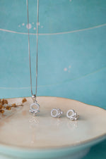 Halo Flower Sterling Silver Pendant Set