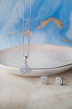 Ecentric Square Sterling Silver Pendant Set