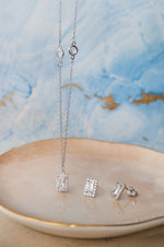 Mysterical Rectangle Solitaire Sterling Silver Necklace Set