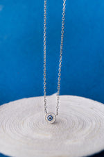 Evil Eye Round Hand-Painted Delicate Sterling Silver Chain Necklace