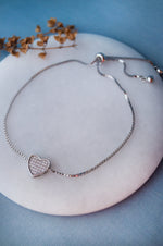 Sparkling Checkered Heart Sterling Silver Pull Chain Bracelet